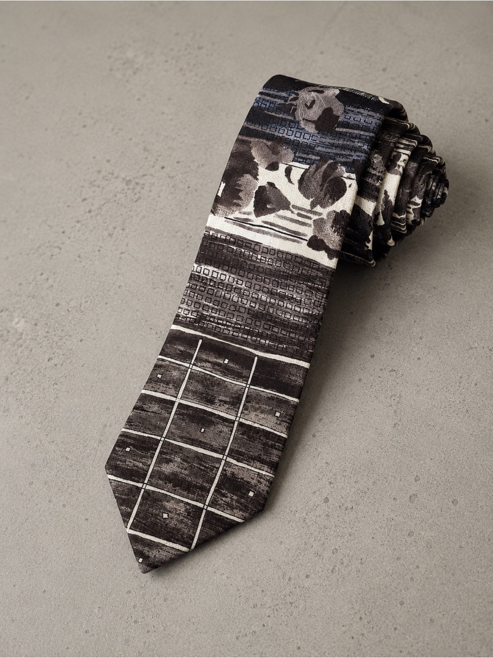 Emilio Pucci Imported Italian Silk Abstract Floral Designer Tie Brown Blue